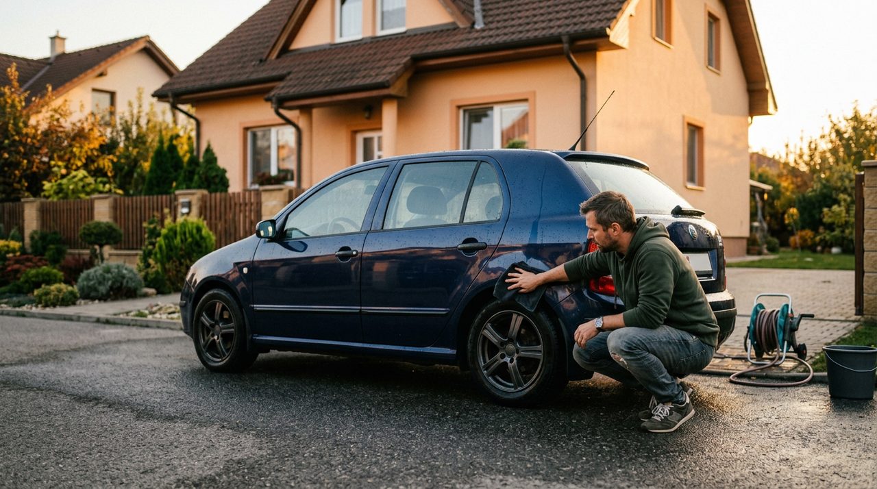 Dvojročné auto zaparkované pred rodinným domom
