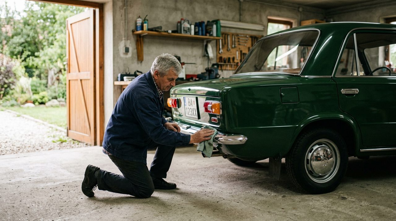 Zrenovované historické auto v garáži