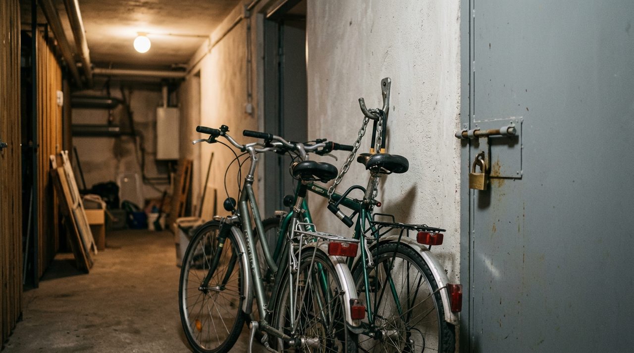 Bicykle zamknuté v pivnici bytového domu