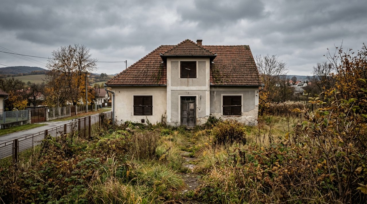 Neobývaný rodinný dom so zatvorenými okenicami