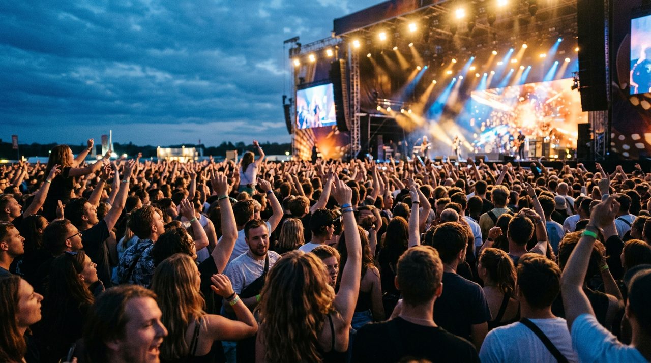 Dav pred pódiom na hudobnom festivale